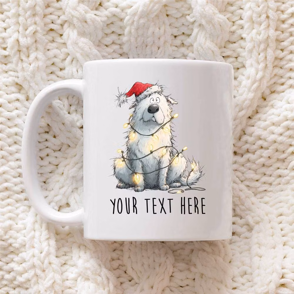 60 SECOND MAKEOVER Personalised Samoyed Christmas Lights Santa Hat Ceramic Mug, White – 2
