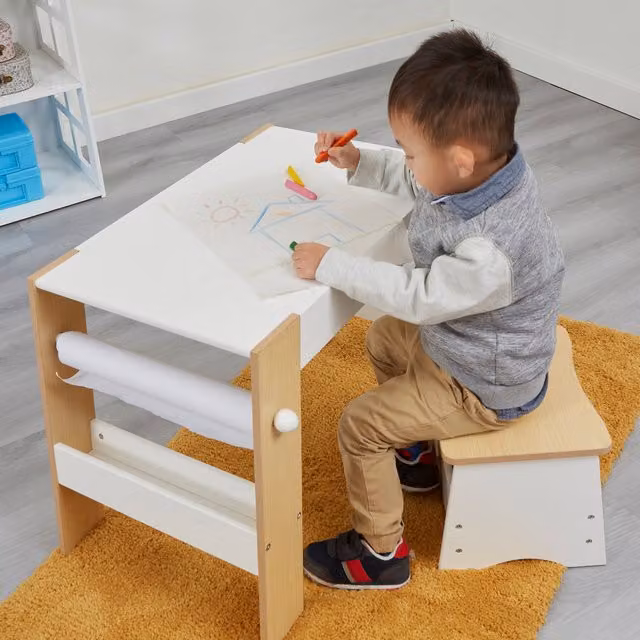 Liberty House Toys Kids Play Table and Stool Set in White and Pine