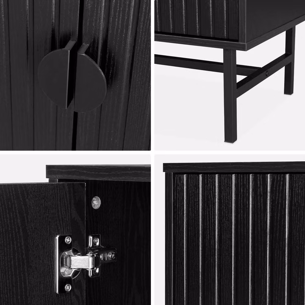 Sweek Industrial Style Wooden Effect TV Unit with 4 Doors in Black Matt – 3