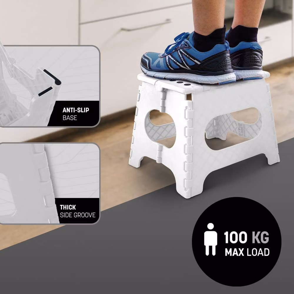 Keplin Heavy Duty Folding Step Stool, Non-Slip Plastic Footstool in White, Height: 27.94 cm – 6