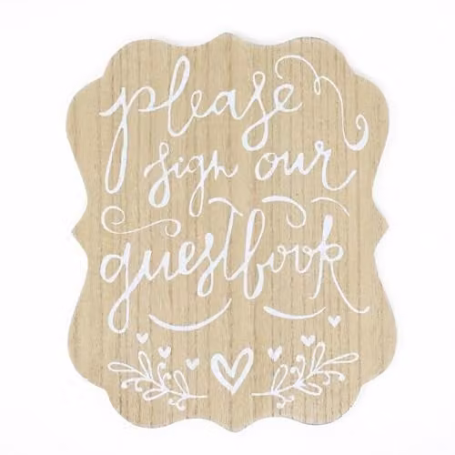 Sifcon Rustic Wooden Please Sign Our Guestbook Plaque, Brown, Rectangular Tabletop Sign for Weddings and Events