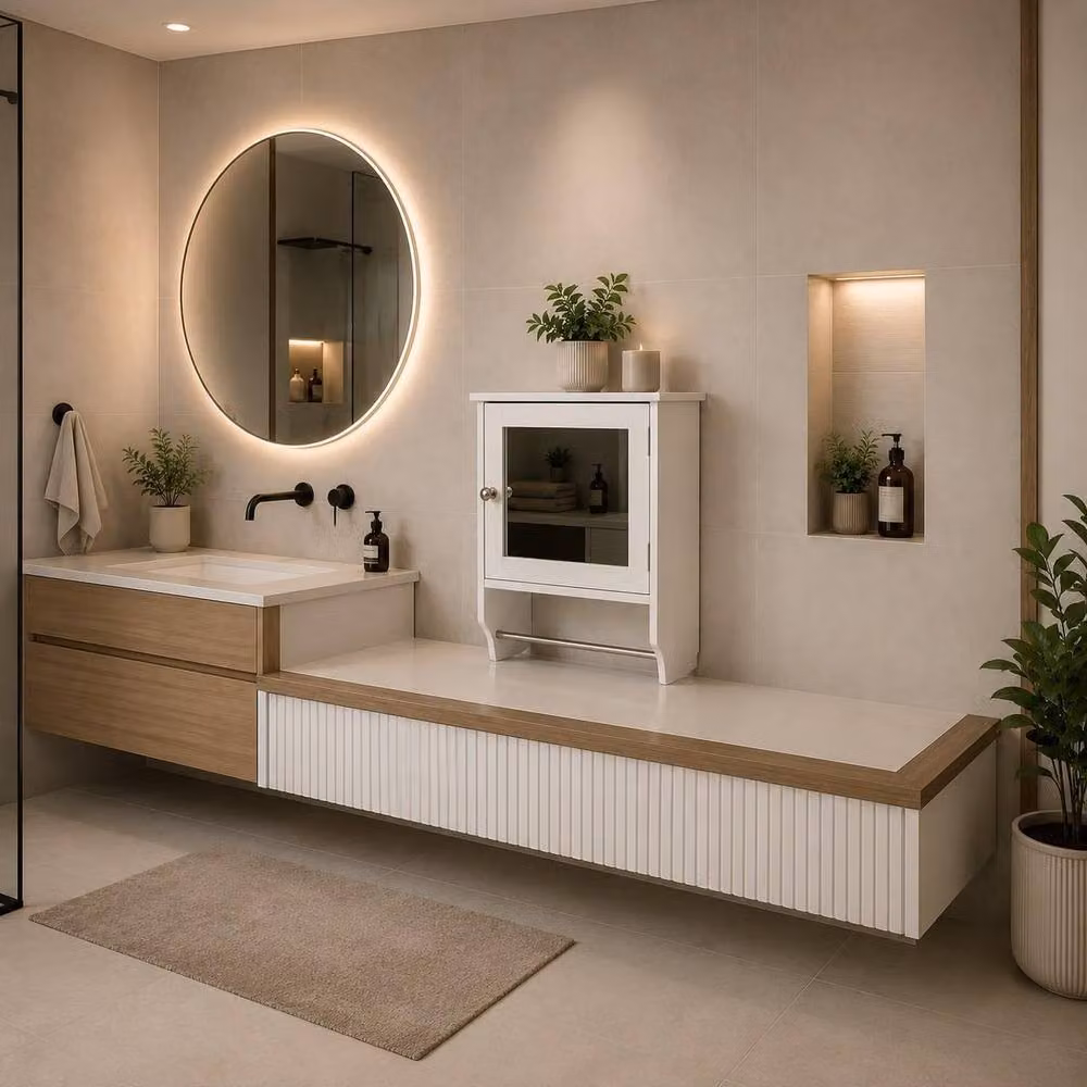 SAXONY White Mirrored Bathroom Wall Cabinet with Internal Shelves and Hinged Glass Doors, W/D/H: 45 x 15 x 38 cm – 2