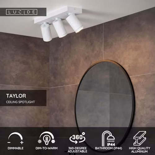 Lucide Taylor Dimmable and Adjustable LED Ceiling Spotlight Bar for Bathrooms, White – 2
