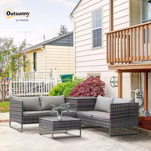 Outsunny Rattan Garden Furniture Set with Cushions in Grey – 2