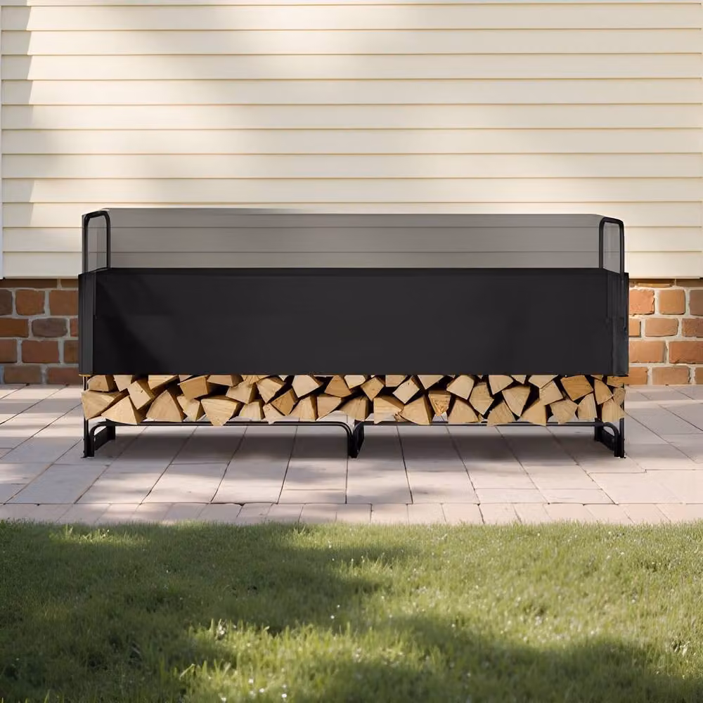 Ferand Heavy Duty Metal Firewood Rack with Waterproof Cover, Black, W/D/H: 244 x 36 x 117 cm – 3