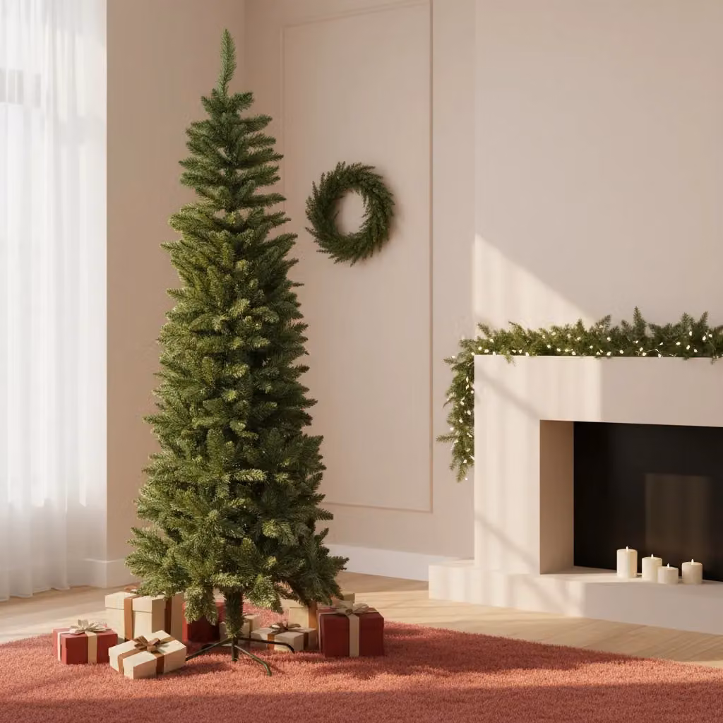 Shatchi 5ft Slim Pine Green Christmas Tree with Pencil Point Tips – 5