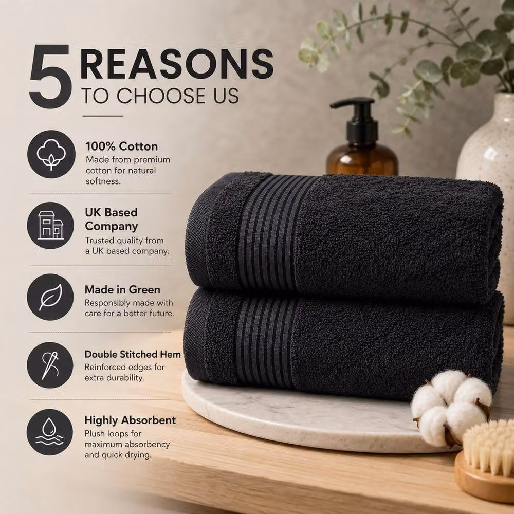 Grace Premium Fluffy Cotton Hand Towels, Pack of 6, 500 GSM, Anthracite Grey – 6
