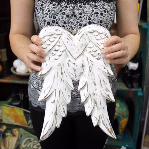 KDMD Hand Crafted Double Angel Wing Wooden Wall Hanging Ornament in White, 31 cm – 4