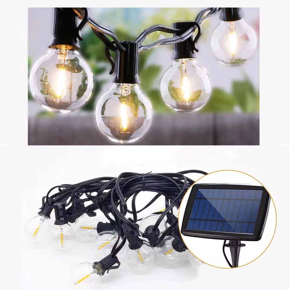 ENER-J Solar Outdoor String Lights with 25 Warm White G40 LED Bulbs, 7.6m, IP64 Waterproof, USB Rechargeable – 3