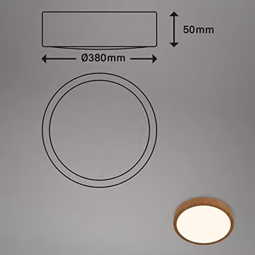 Briloner 3725-014 LED Surface-Mounted Ceiling Light, Wood Look, Warm White, Diameter: 38 cm, Height: 5 cm – 4