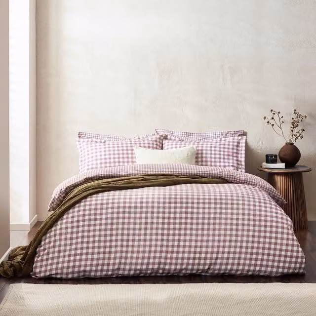 Make it a Home Pink Gingham Check Reversible Cotton Duvet Cover and Pillowcase Set, W: 140 cm, L: 200 cm