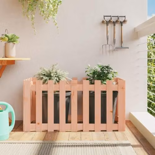 vidaXL Brown Wooden Garden Raised Bed with Fence Design, W: 100 cm, D: 50 cm, H: 50 cm – 2