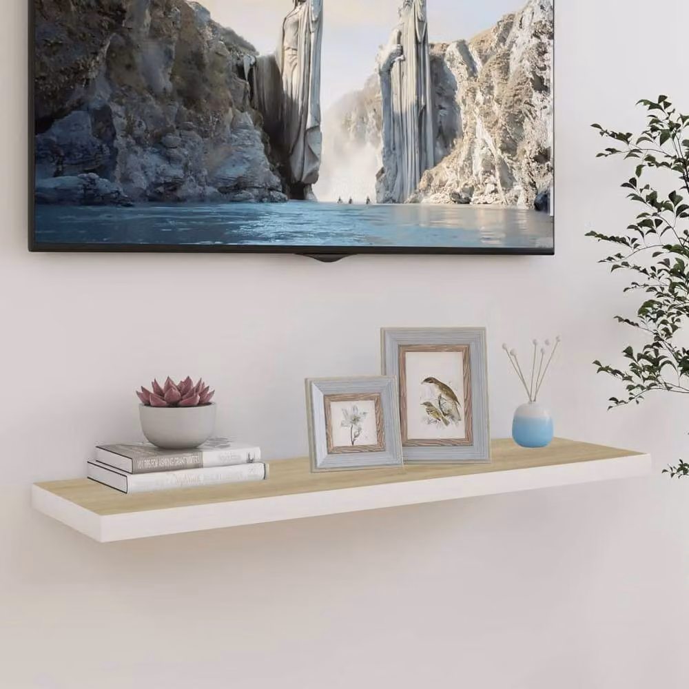 Berkfield Home Durable Floating Wall Shelf in Oak and White, W/D/H: 90 x 23.5 x 3.8 cm – 2