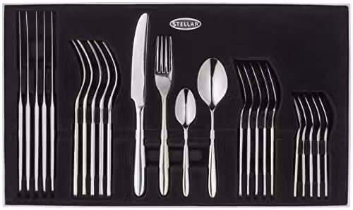 Stellar Winchester 24-Piece Polished Silver Stainless Steel Cutlery Set for 6 People – 1