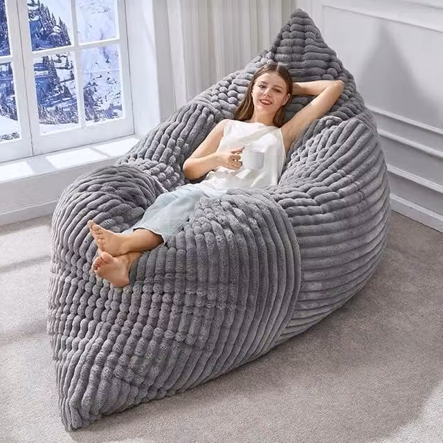 Aosom UK 3-in-1 Convertible Corduroy Bean Bag Chair with Shredded Memory Foam and Removable Washable Cover, Light Grey, W: 132 cm, L: 185 cm