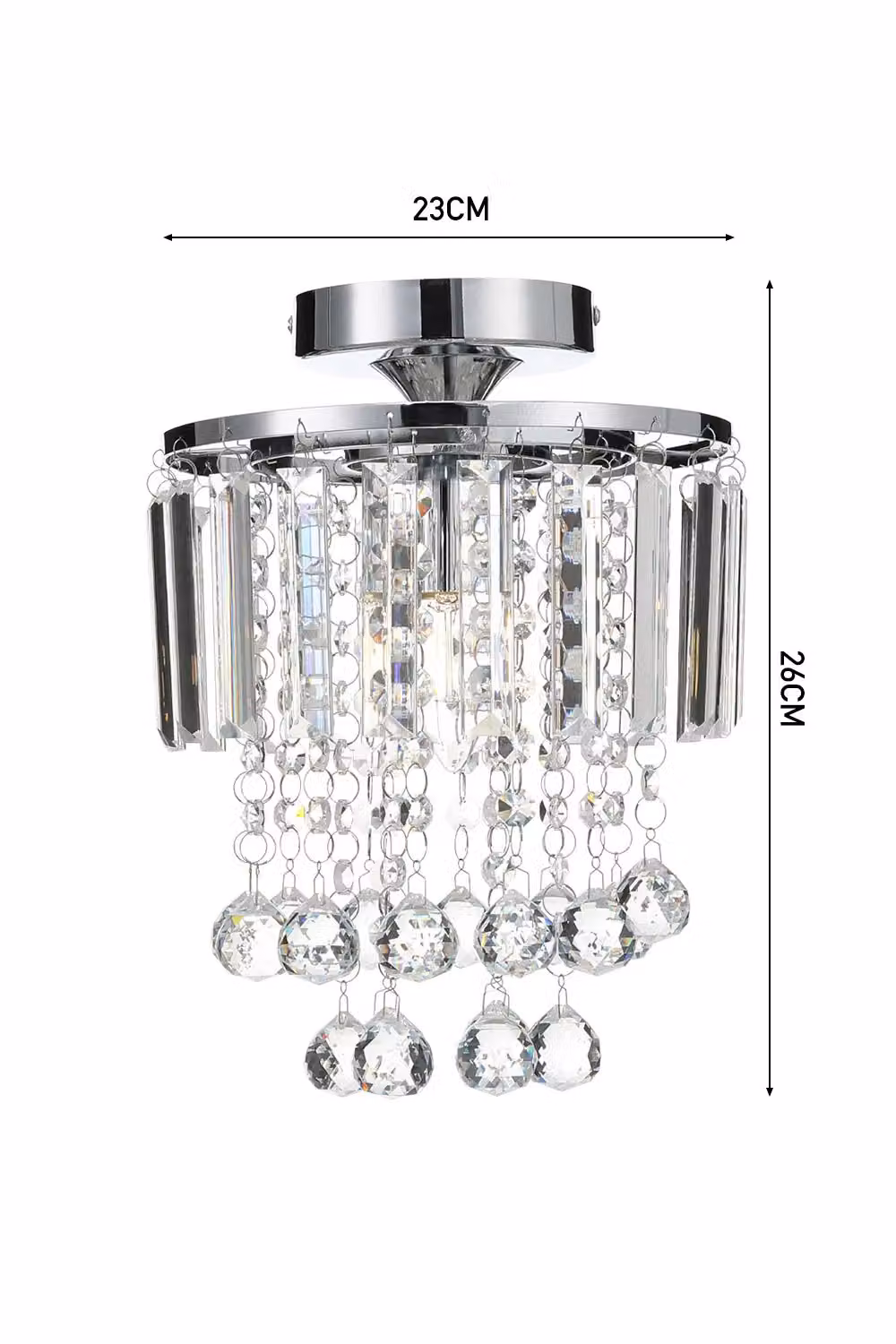Living and Home Crystal Cascade Flush Mount Chandelier in Silver and Chrome – 2