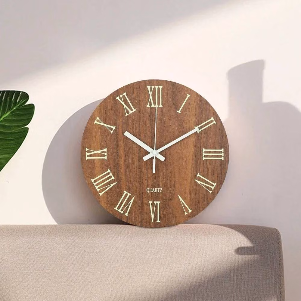 Kelvenix Round Wooden Wall Clock in Brown, Silent Analog Design, Diameter: 30.48 cm – 3