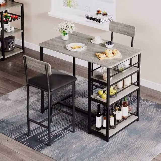 London Boutique 3-Piece Counter Height Bar Table and Chairs Set with 3 Shelves, Brown – 1