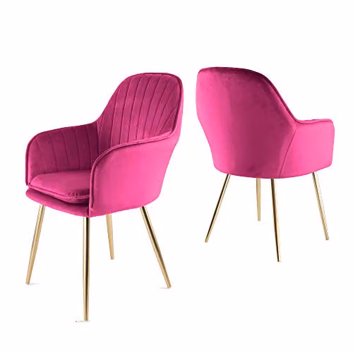 Genesis Muse Modern Velvet Accent Chairs, Set of 2, Pink with Golden Chrome Metal Legs – 1