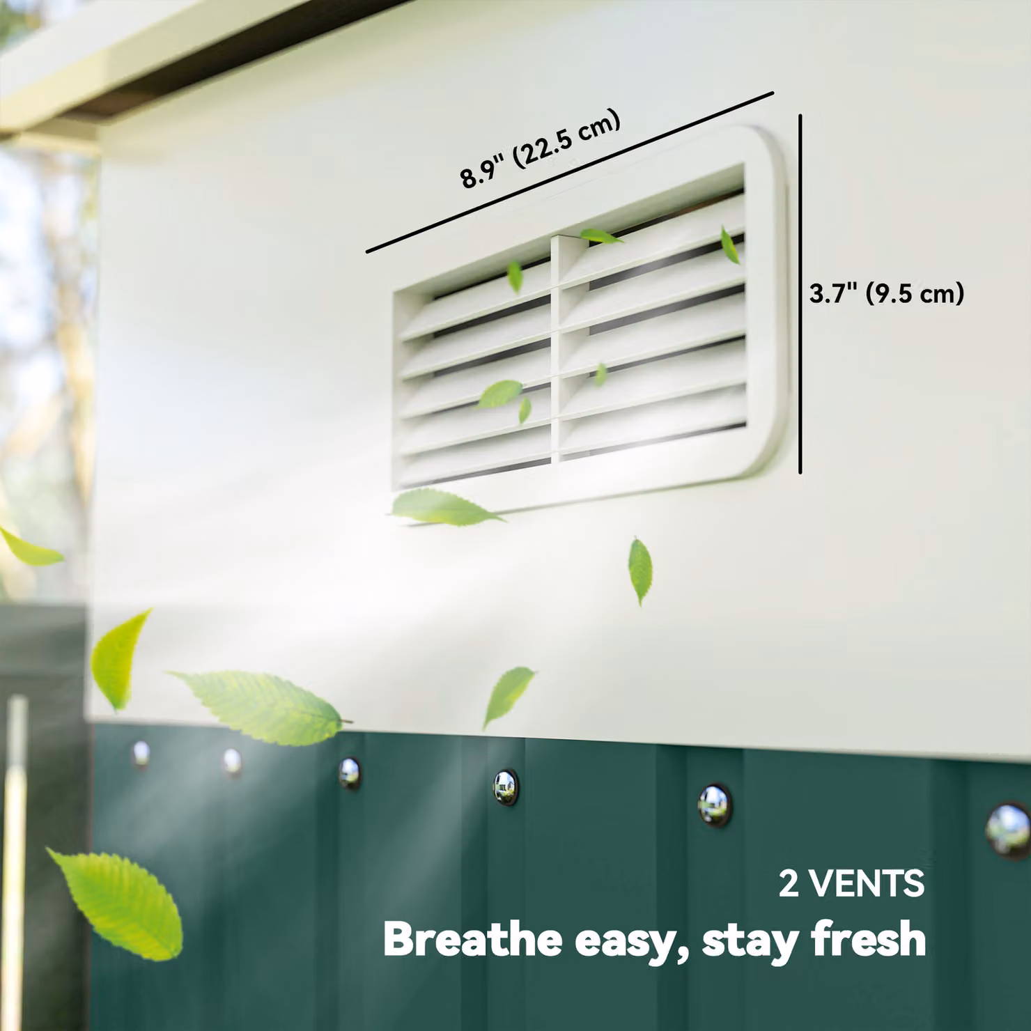 Outsunny Green Metal Lean-to Pent Shed with 2 Sliding Doors and 2 Air Vents – 7