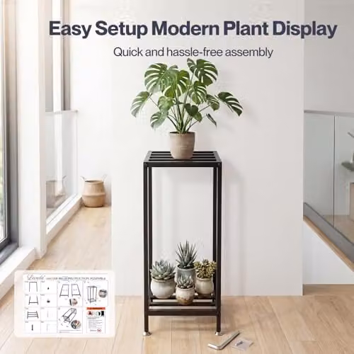 Levede 2 Tier Modern Black Metal Corner Plant Stand, Height: 76.2 cm – 10