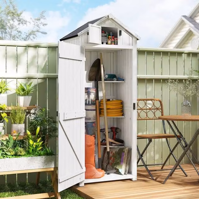 Outsunny Grey Wooden Garden Storage Shed with Internal Shelving, W/D/H: 179.0 x 77.0 x 54.2 cm – 1