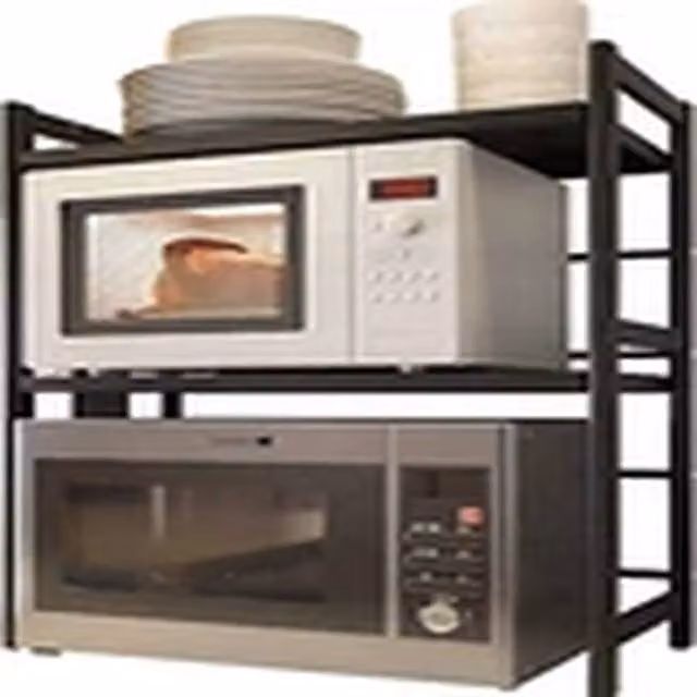 EONLION 3-Tier Expandable Metal Microwave Stand and Kitchen Corner Storage Shelf, Black, H 65 x W 40 x D 15 cm – 1