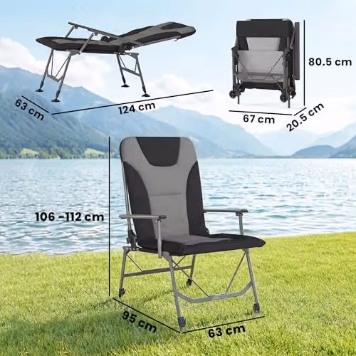 Outsunny Padded Reclining Camping Chair for Adults in Black with Armrests and Metal Frame – 3