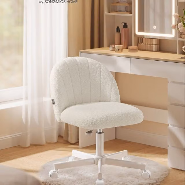 SONGMICS Modern White Bouclé Swivel Task Chair for Home Office and Bedroom