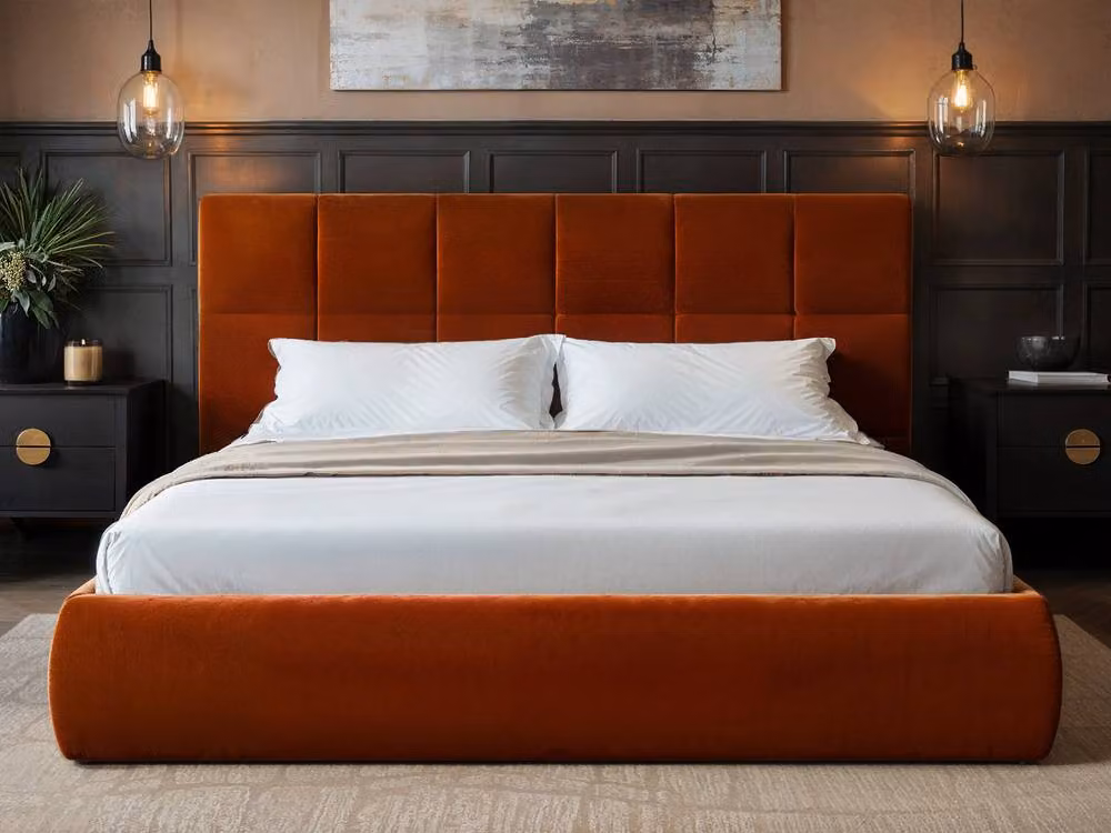 Solace+Co Mika Ottoman Bed in Burnt Orange Velvet, W/D/H: 180 x 108 x 185 cm – 2