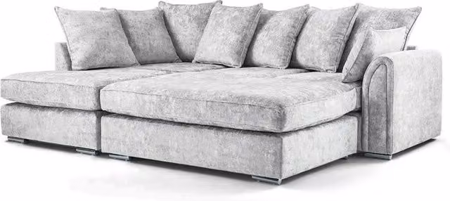 Furnishings For Less UK Chiswick Fabric Corner Sofa in Grey with Matching Footstool, Left Hand Facing