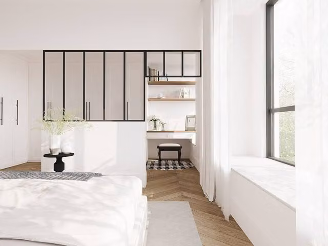 Vente-unique Studio-Style Glass Panel in Powder Coated Aluminium, Black, W: 150 cm, H: 105 cm
