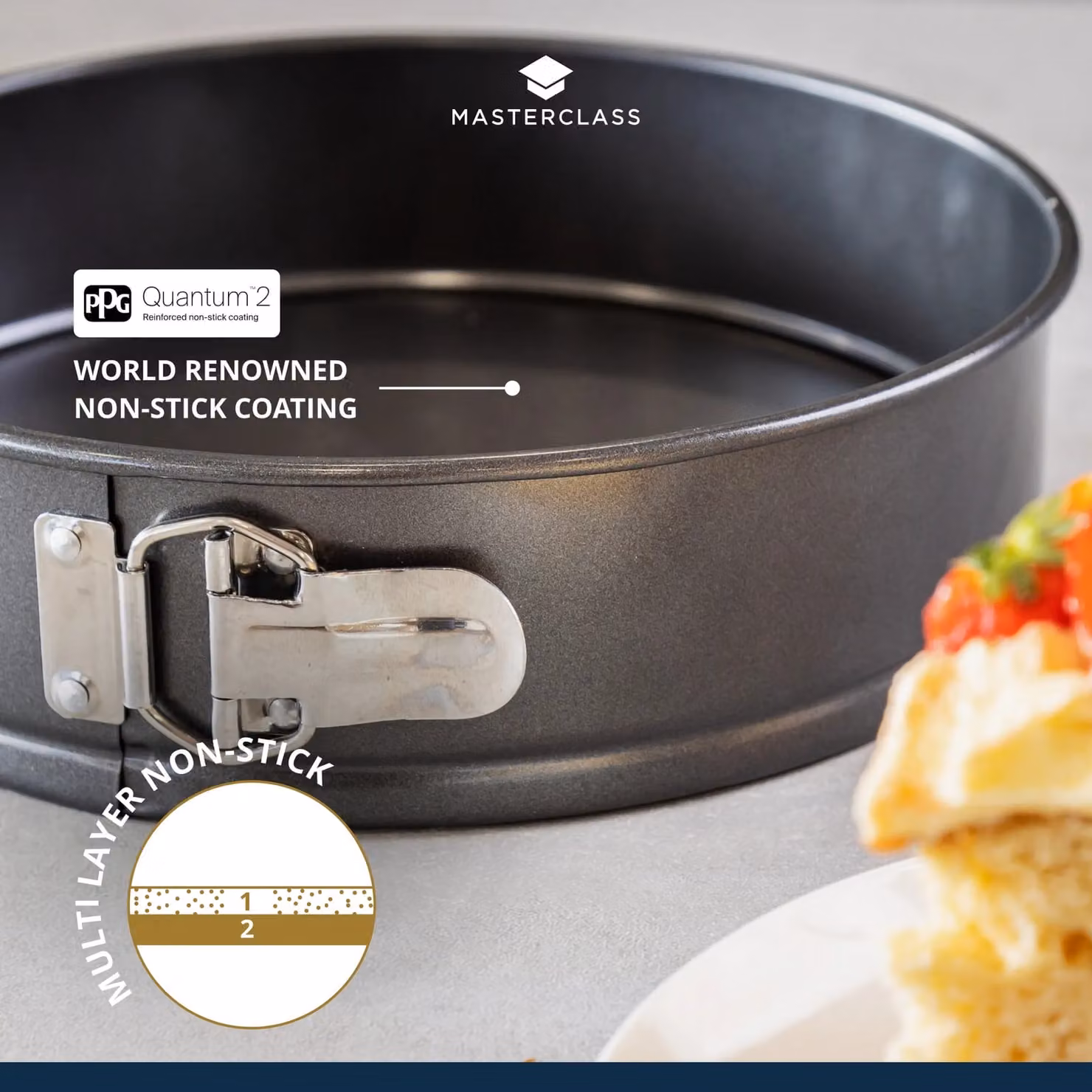 MasterClass Non-Stick Round Springform Loose Base Cake Tin, Diameter: 30 cm, Dark Grey – 5