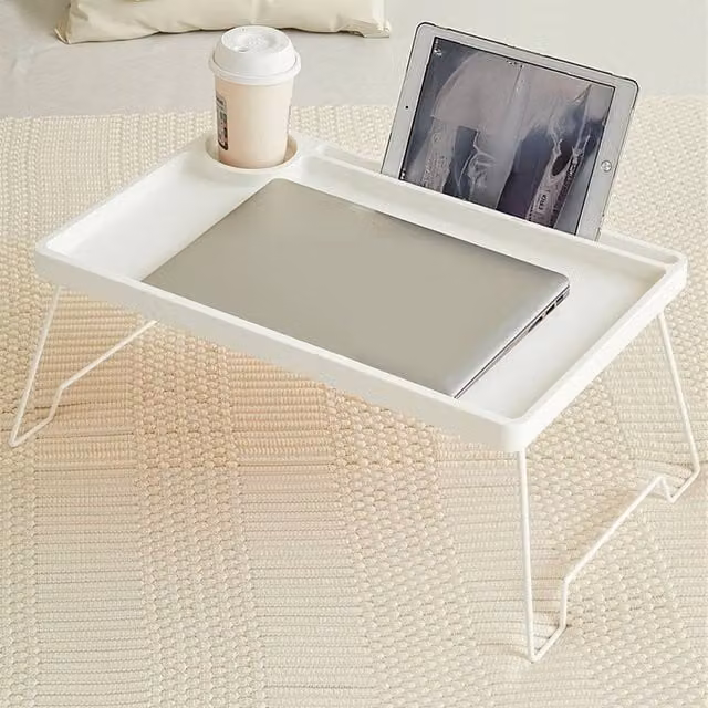 PAWNORA Adjustable White Lap Desk with Height-Adjustable Folding Top