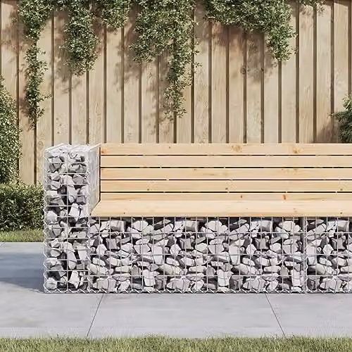 vidaXL Gabion Design Garden Bench in Untreated Solid Pine Wood, W/D/H: 122 x 71 x 65.5 cm – 2