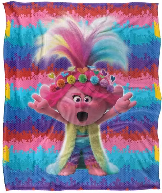 DreamWorks Trolls Music Rules Super Soft Throw Blanket, Multicolour, W: 152 cm, D: 127 cm