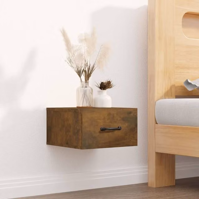 Berkfield Home Set of 2 Wall-mounted Bedside Cabinets in Smoked Oak Brown, W/D/H: 35 x 35 x 20 cm – 1