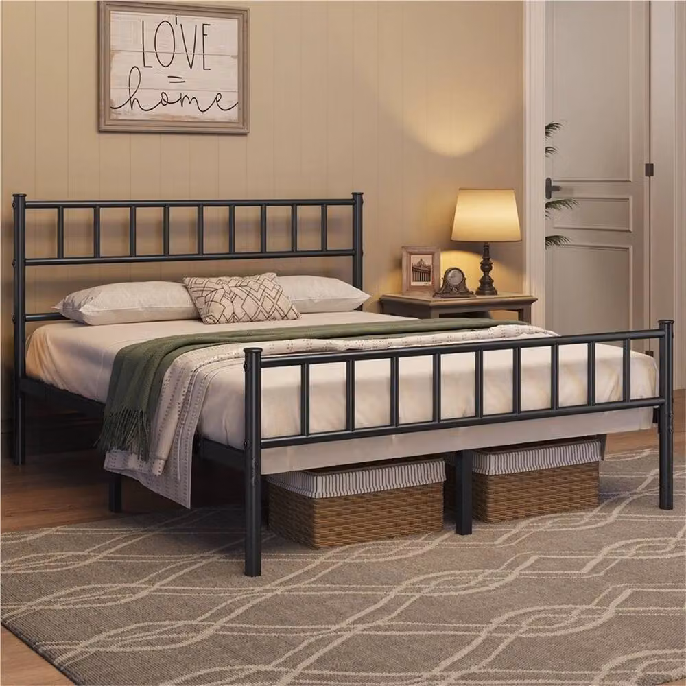 SPETLEK Double Metal Bed Frame with Headboard and Footboard, Black, W/D/H: 140 x 200 cm – 4