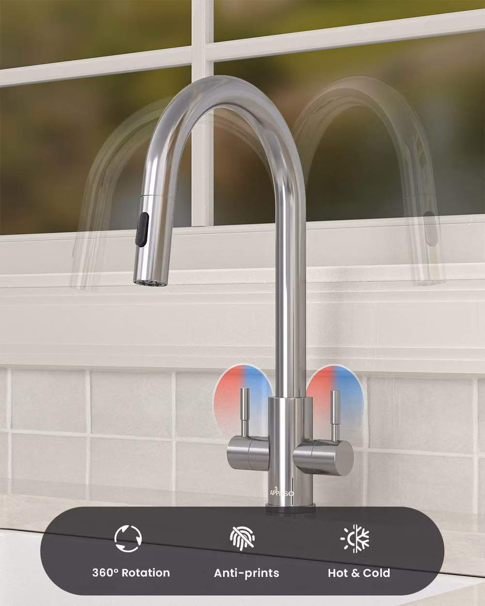 Appaso Dual Lever Kitchen Tap with 2-Mode Pull Out Sprayer in Silver Chrome – 4