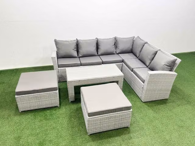Fimous 8 Seater Rattan Garden Furniture Set with Coffee Table in Light Grey