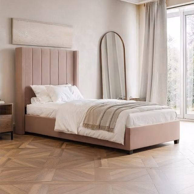 Flair Single Ottoman Bed in Pink Velvet with Lift Up Base