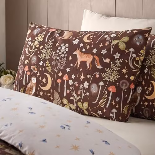 Catherine Lansfield Enchanted Twilight Animals Reversible Single Duvet Cover and Pillowcase Set, Brown, W/D/H: 135 x 200 cm and 50 x 75 cm – 2