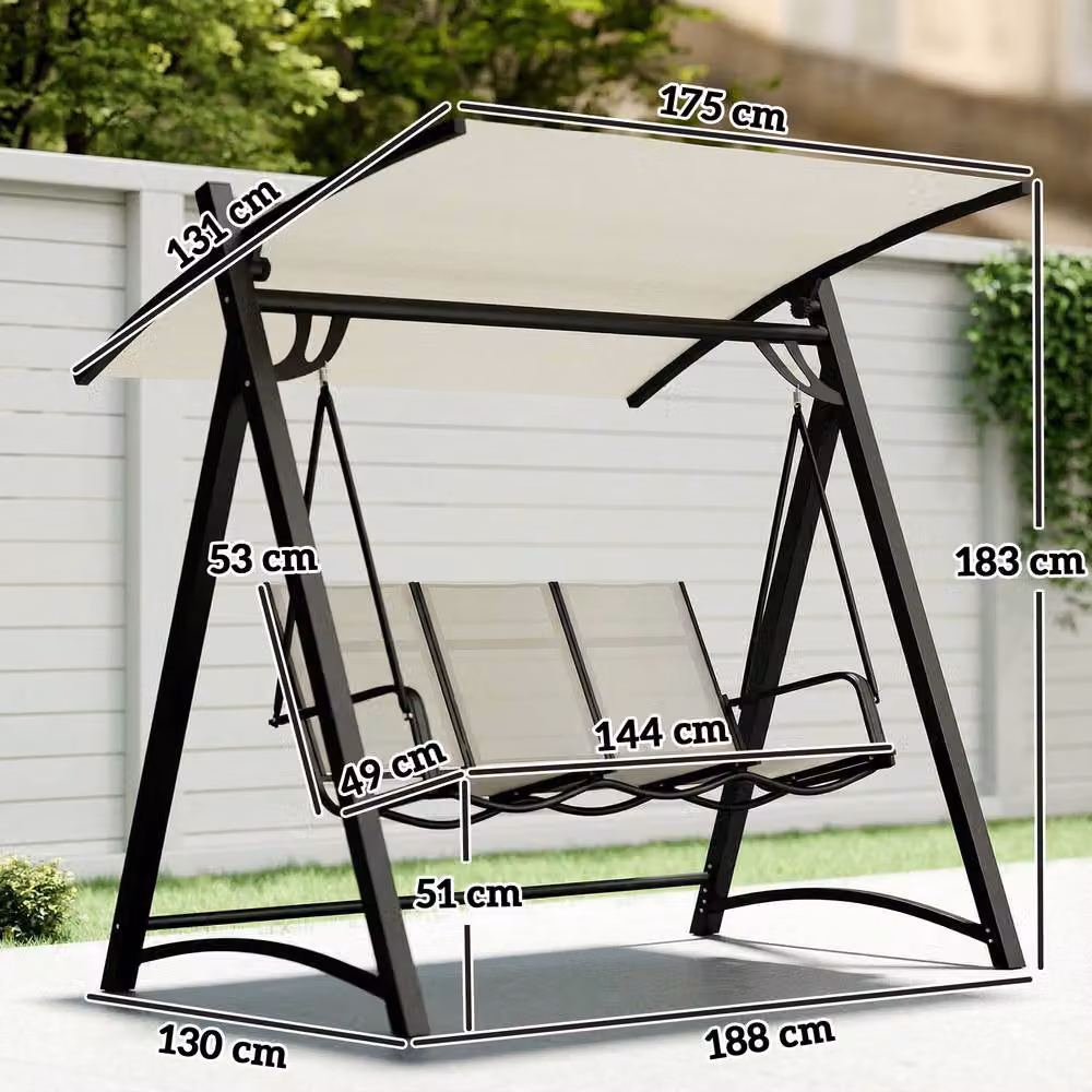 STILVORA 3 Seater Swing Chair with Adjustable UV-Resistant Canopy in Beige – 4