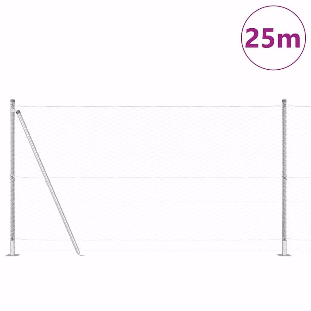 Berkfield Home Galvanised Steel Fencing Set of 2, Silver, W: 25 m, H: 1.2 m – 2