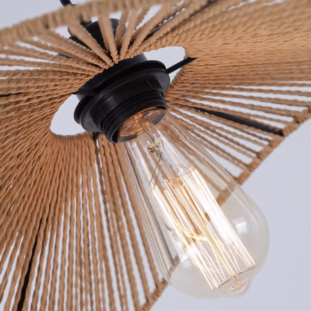 NIVOR Industrial Rattan Pendant Light in Brown, Boho Farmhouse Style for Bedroom – 7