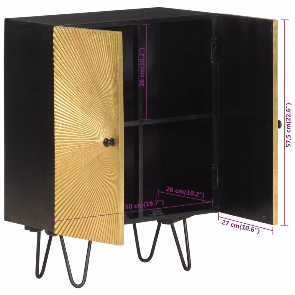 Berkfield Home Solid Mango Wood Sideboard in Gold and Black, W/D/H: 55 x 30 x 75 cm – 6