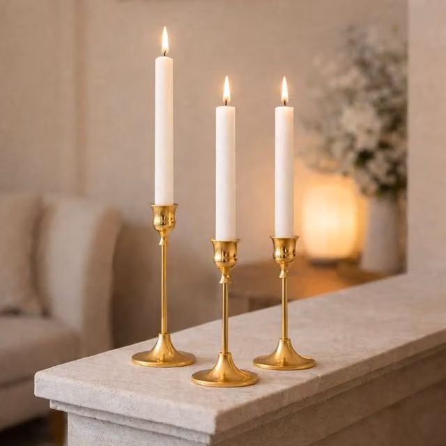 Marco Paul 3-Piece Metal Taper Candle Holder Set in Gold and White – 1