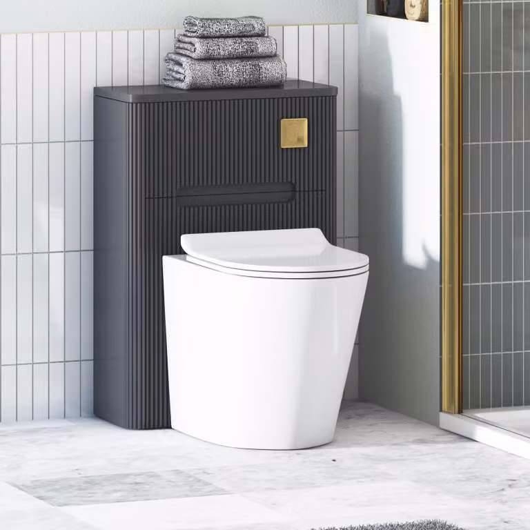 Avenza Wall Mounted Ceramic WC Unit with White Rimless Soft Close Toilet Seat, Width: 55 cm