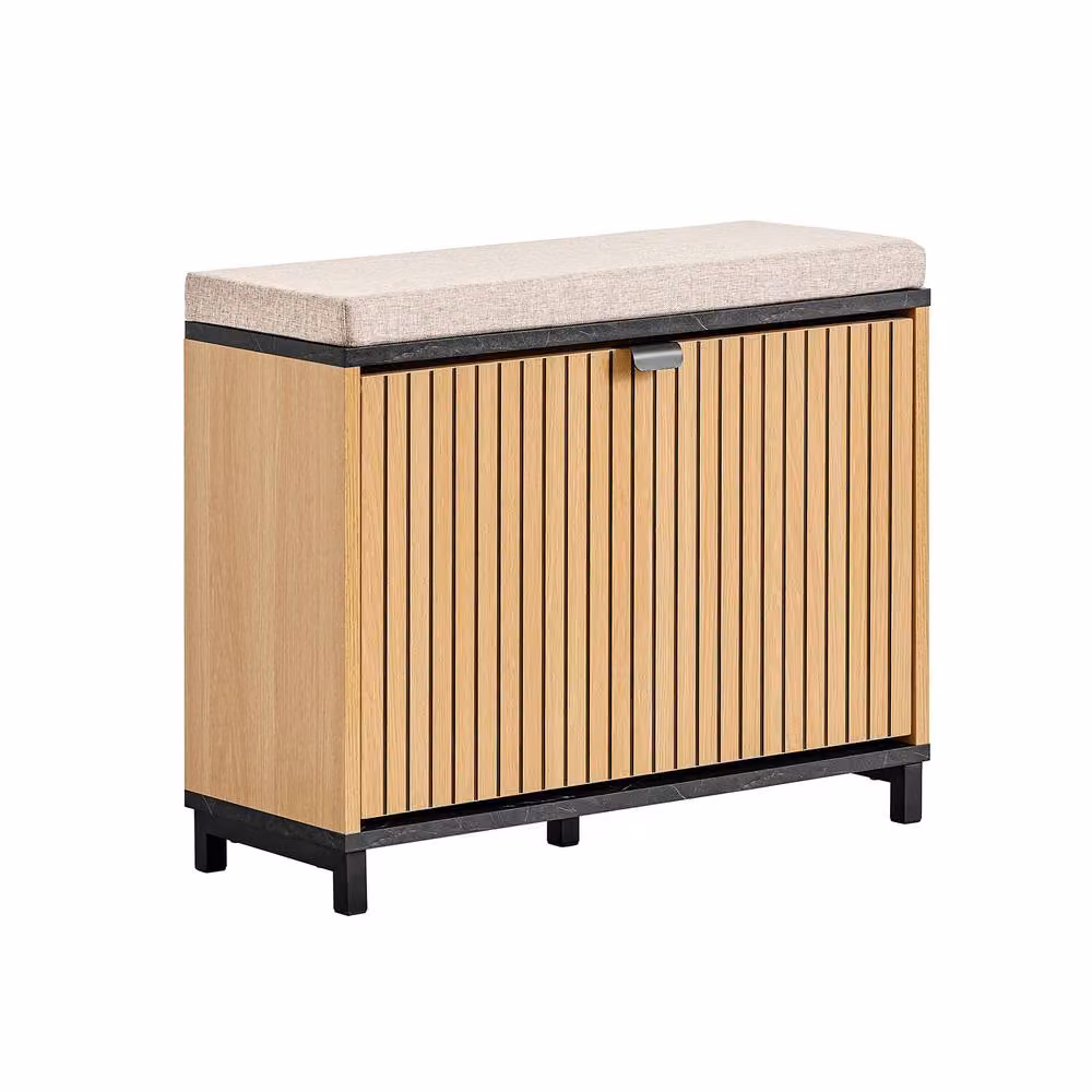 SoBuy Modern Striped Shoe Rack with Upholstered Fabric Seat in Beige and Black – 2