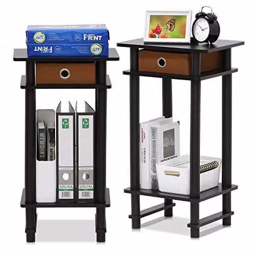 Furinno TURN-N-TUBE Set of 2 3-Tier Side Tables with Storage Bin in Espresso
